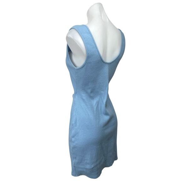 Lulus Go With You Light Blue Ribbed Ruched Cutout Sleeveless Bodycon Dress Sz L - Picture 6 of 9